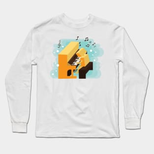 piano instrument cute cartoon Long Sleeve T-Shirt